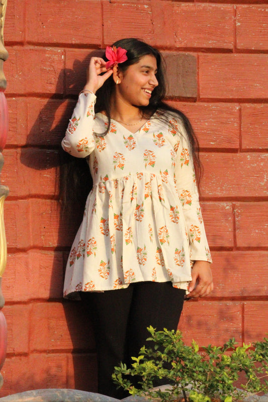 🌼Flora Flares – Printed Cotton Peplum Kurti