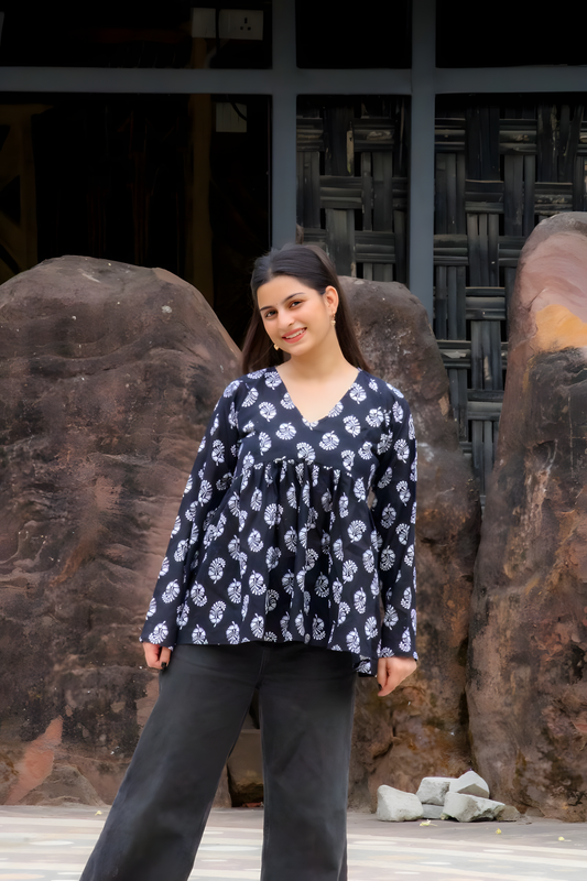 🌙Midnight Bloom Cotton Kurti