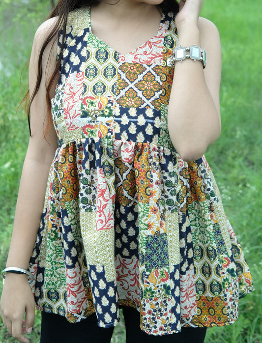 🌸 Boho Patchwork Flare Kurti