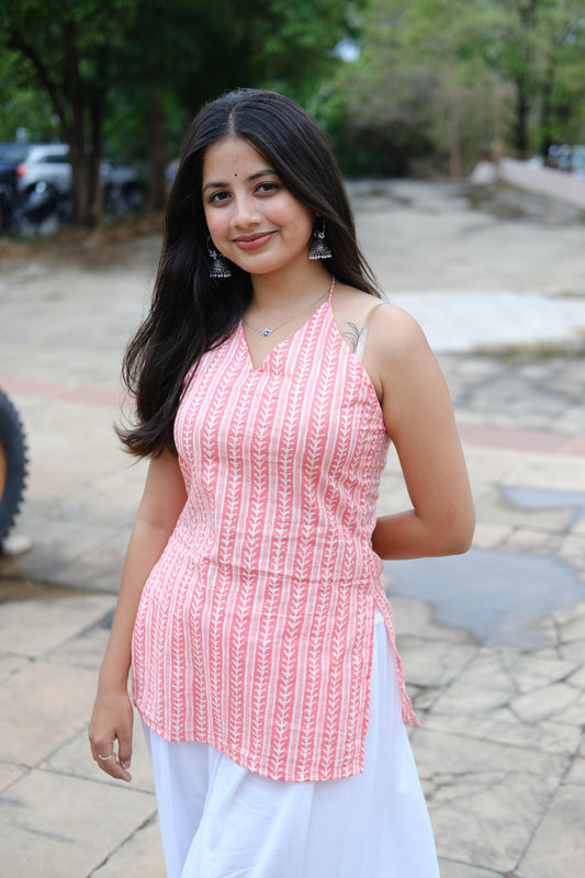 🩷Gulabi Noor Back-Tie Kurti