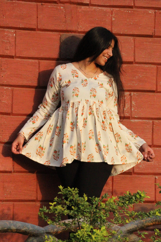 🌼Flora Flares – Printed Cotton Peplum Kurti