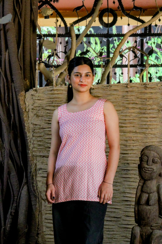 🪸Coral Wave Sleeveless Kurti