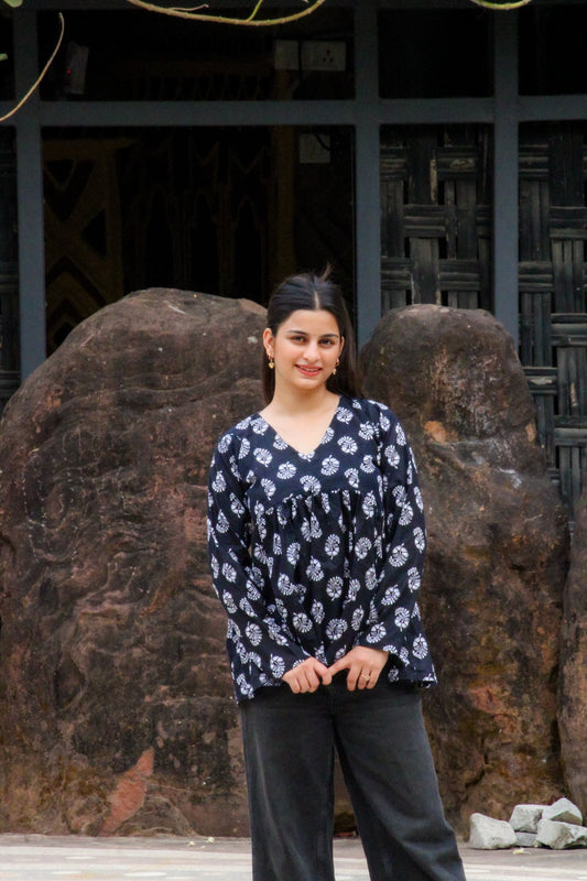 🌙Midnight Bloom Cotton Kurti