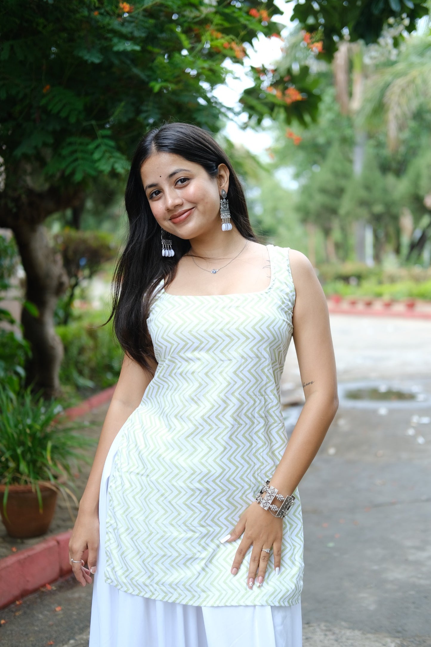 Ziva | Sage Chevron Cotton Kurti