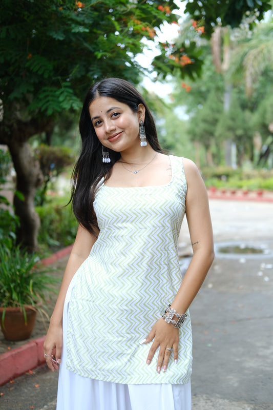 Ziva | Sage Chevron Cotton Kurti