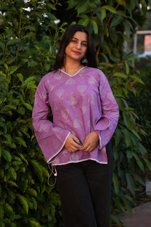 ❤️Lavender Breeze Handblock Cotton Kurti
