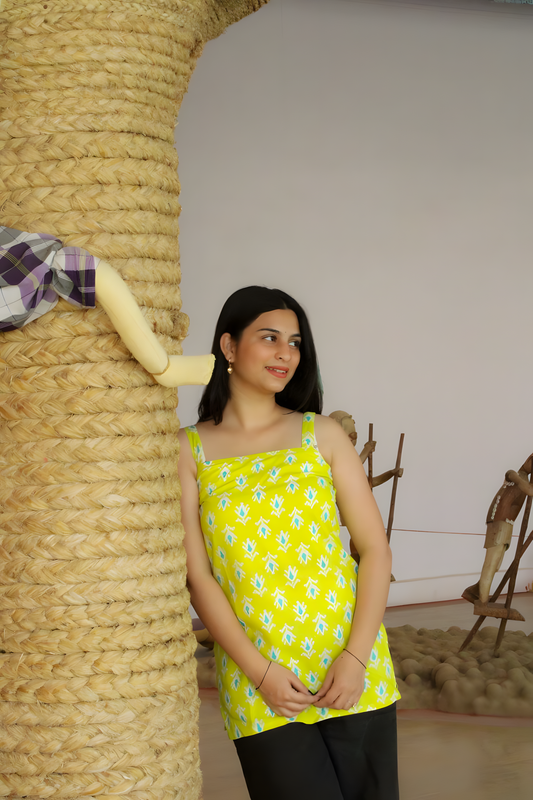 👽Neon Bloom Sleeveless Kurti