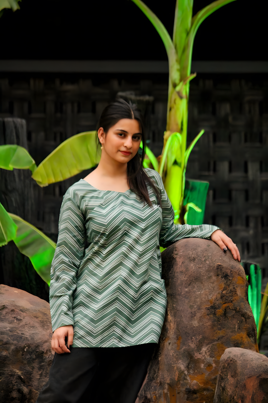 💚Mint Wave Cotton Kurti