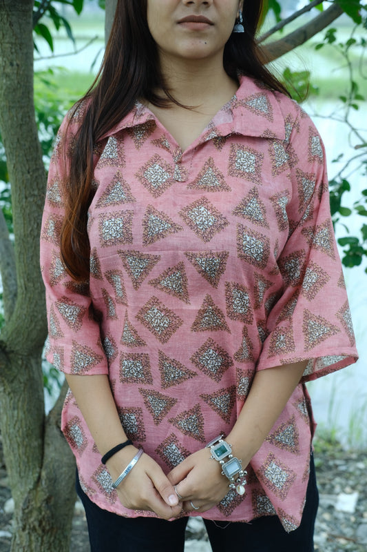 Gulbano Grace" – Handblock Cotton Kurti 🌸