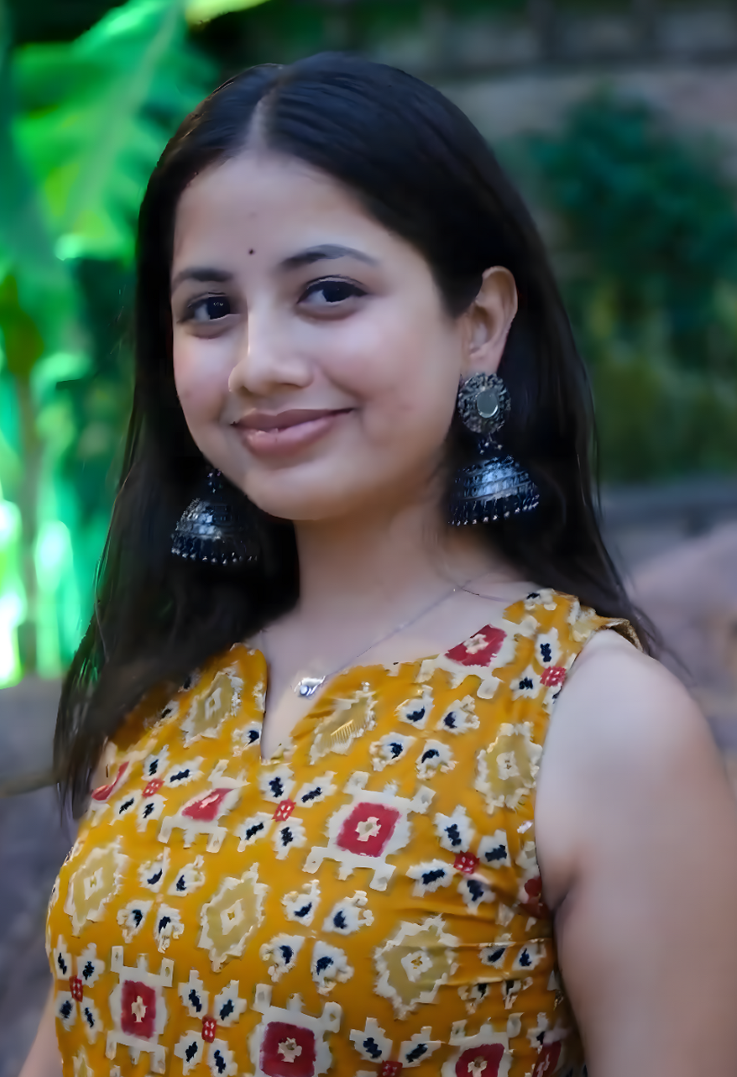 🔰Mustard Mosaic Back-Tie Sleeveless Kurti